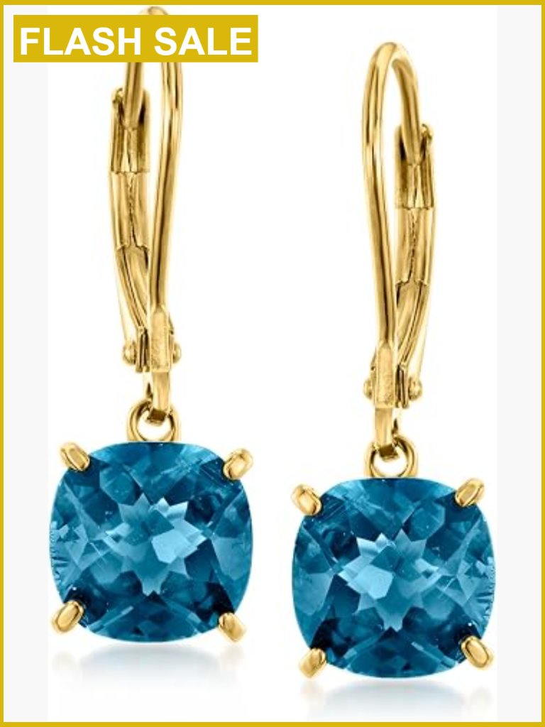 5.50 Ct London Blue Topaz Drop Earrings Lever Back 18kt Gold Over Silver
